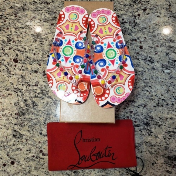 NEW Christian Louboutin Loubi Studded Flip Flop Size 35 - Picture 2 of 13
